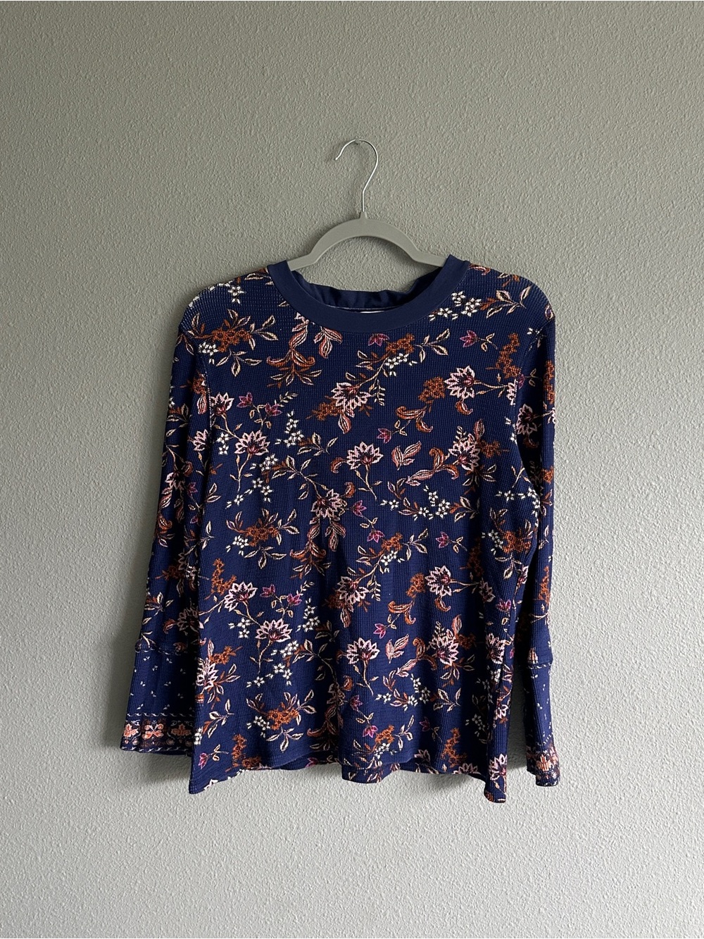 Sundance Navy Floral Thermal Long-Sleeve Tee XL Petite